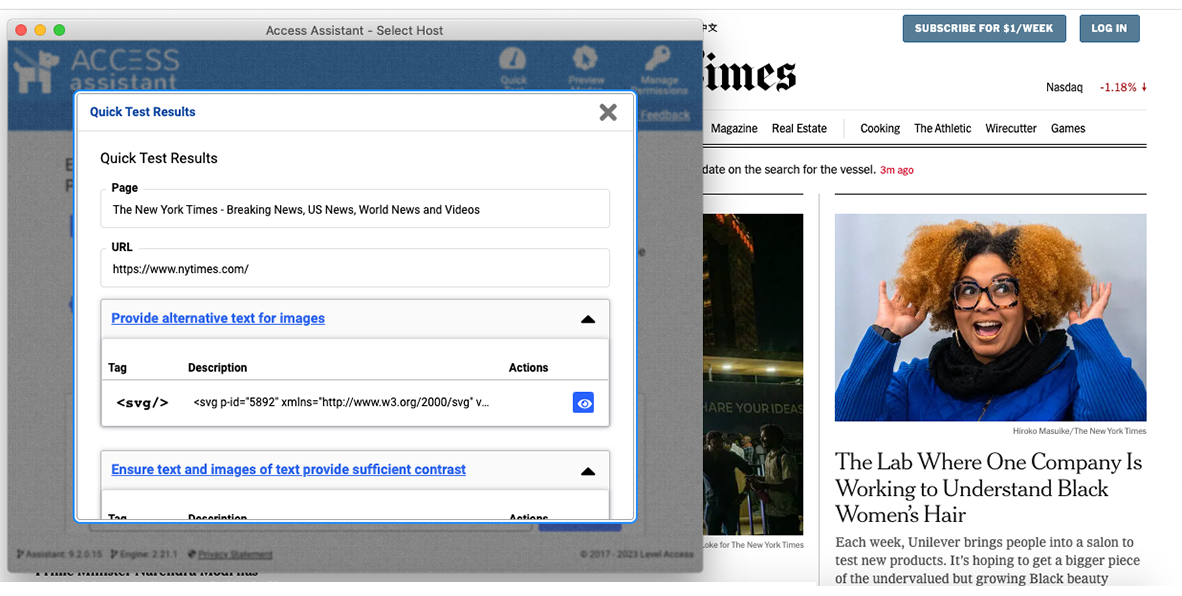 screengrab of level access in action